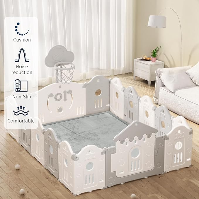 ACOMOPACK Baby Play Mat for Floor 1.3" Thick Memory Foam Play Mat 39"×59" Tummy Time Crawling with Non-Slip Bottom for Living Room,Nursery,Soft Velvet Playpen Mats for Kids,Infants（Light Grey）