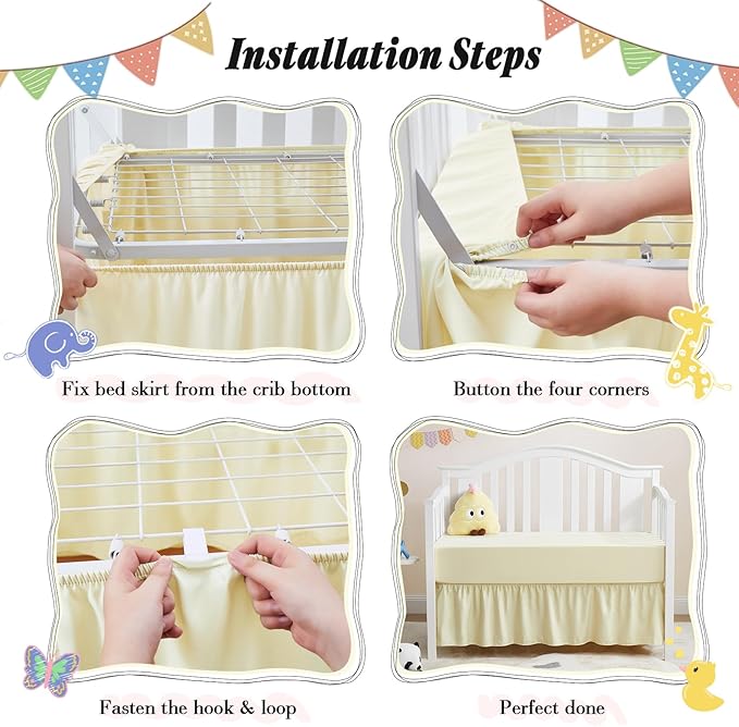 Horbaunal 2 Pack Crib Skirt & Crib Bed Sheet Set, Cream Crib Bed Skirt 28" x 52" with 14" Drop Dust Ruffle, Soft Microfiber Toddler Bedskirt Nursery Bedding Skirt for Baby Girls and Boys