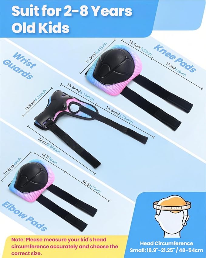 Kids Bike Helmet and Pads Set for Ages 2–14, CPSC Certified Adjustable Helmet with Knee Elbow Wrist Guards, for Skateboard, Scooter, Skating, Rollerblading, Multi-Sport Protective Gear