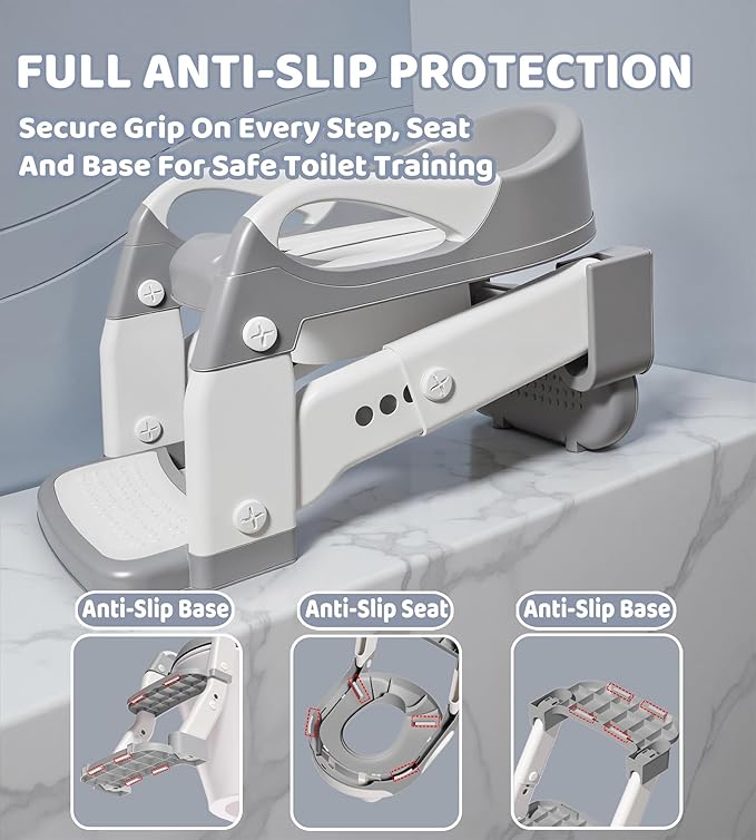 2-in-1 Toddler Potty Training Toilet Seat with Step Stool Ladder – Adjustable Height Potty Chair Urinal for Baby Boys Girls Age 1-3, Foldable Training Potty with Splash Guard & Anti-Slip Feet, Green