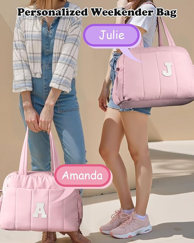 Duffle Bag for Travel, Weekender Bags for Women，Friend Birthday Gift, Initial Overnight Bag with Wet Pocket，Lightweight Travel Bags Personalized Gym Tote with Makeup Pouch