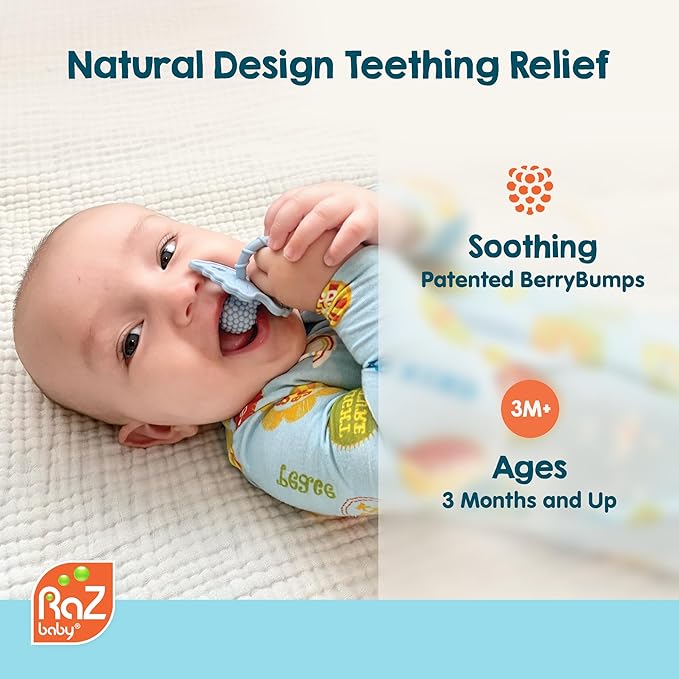 RaZbaby RaZberry Silicone Teether Pacifier – Teething Relief for Infants, Food-Grade, BPA-Free, Hands-Free Design, Natural Berrybumps Fruit Texture for Sensory Development, Freezable – Coconut