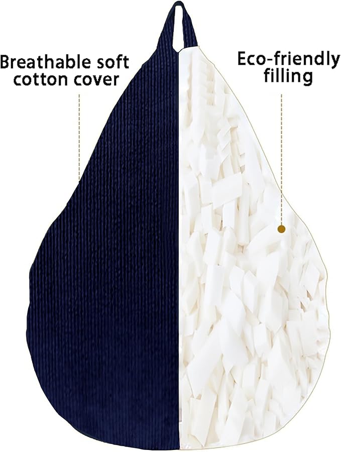 3FT Memory Foam Bean Bag Chairs for Teens or Kids with Filling Bean Bag Sofa with Handle Super Soft Washable Corduroy Fabric Lazy Sofa 3 Foot Black