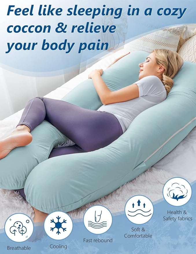 Meiz Pregnancy Pillow, Cooling Pregnancy Pillows for Sleeping, Maternity Pillow for Pregnant Women, Pregnancy Body Pillow with Cooling Jersey Cover, Green