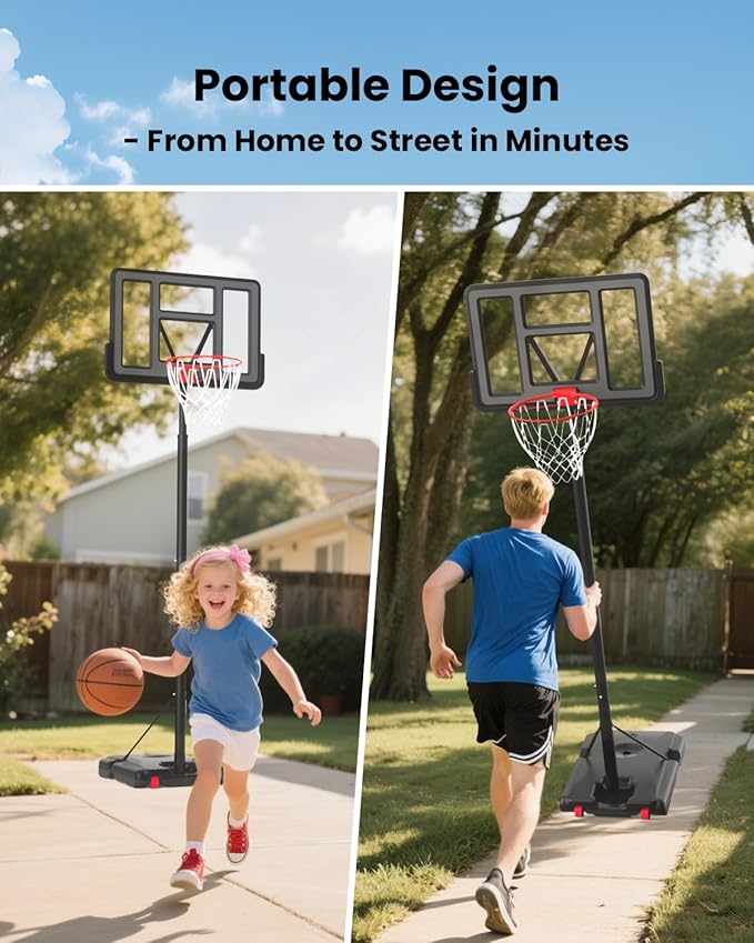IGL Portable Basketball Hoop, 5.6-10FT Adjustable Basketball Goal System, 44 Inch Outdoor Basketball Hoop & Goals for Kids, Youth, and Adults in The Backyard, Driveway with PC Backboard