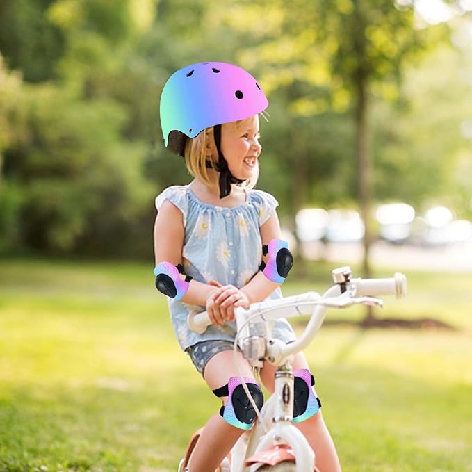 Kids Bike Helmet Set Adjustable for Children, Boys, Girls and Teenagers Aged 3-8 Years Includes Elbow, Knee, Wrist Guards Children's Helmet Protection Set for Bikes SkateboardsRollerskates