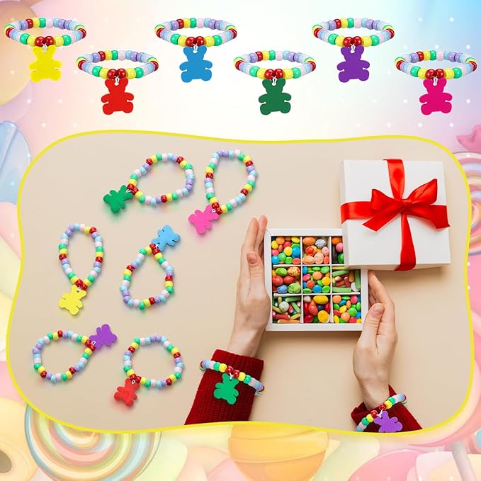 Huquary 24 Sets Bear Beaded Bracelet Crafts Kit DIY Bead Craft Gifts Making DIY Bracelet Supplies for Jewelry Making Wedding Birthday Party Favors