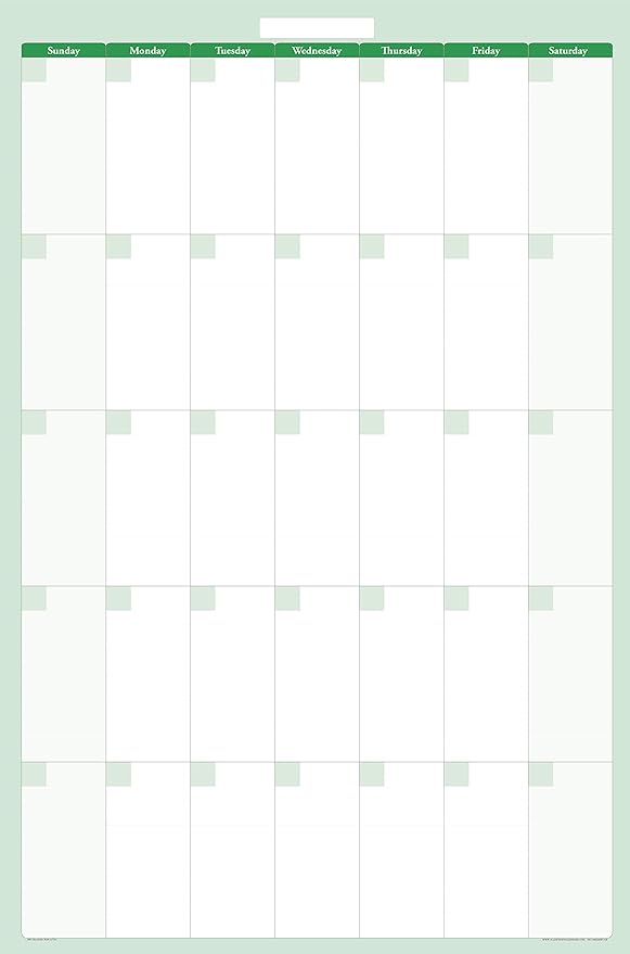 56" tall X 36" wide Vertical Earth Green 30-Day Dry Erasable Wall Calendar Planner -1-Month Large Calendar - Monthly Planner for Home, School, Classroom Organization. Complete with Free Marker and Eraser with Marker Holder