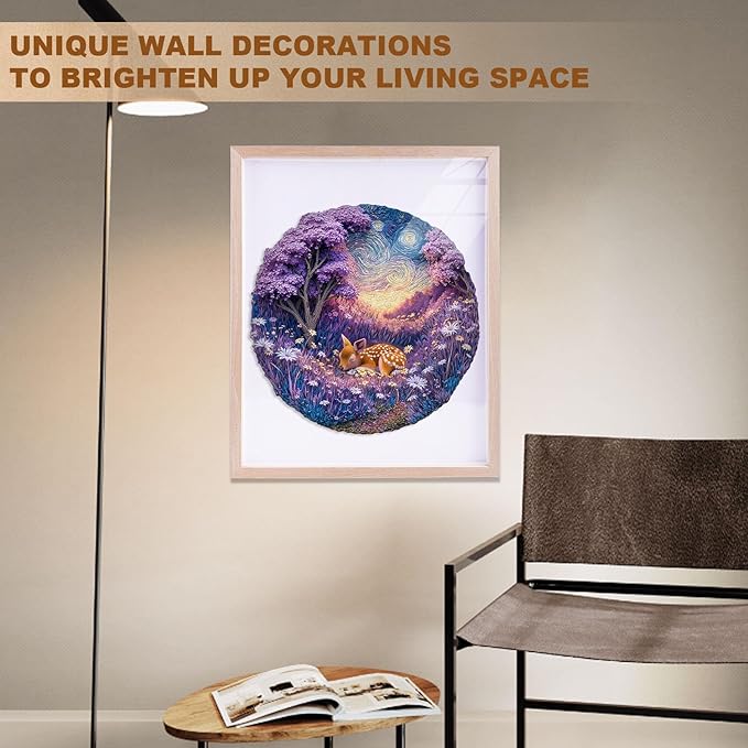 Jigfoxy Wooden Puzzles for Adults, Starry Night Fawn Wood Puzzles Adult, Unique Animal Shape Wooden Jigsaw Puzzles for Adults, Birthday Gifts for Puzzle Lovers, Family, Friend (S-8.5 * 8.5in-100pcs)