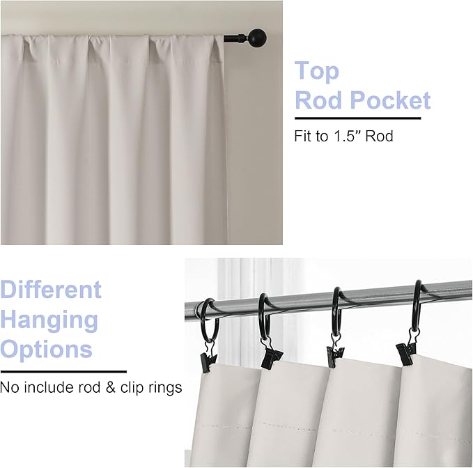 Simplebrand Ava Natural Blackout Curtains for Bedroom 96 Inches Long 2 Panels, Solid Thermal Insulated, Energy Saving Living Room Window Treatment Curtains Blackout Drapes, W40 x L96 Inch, Natural