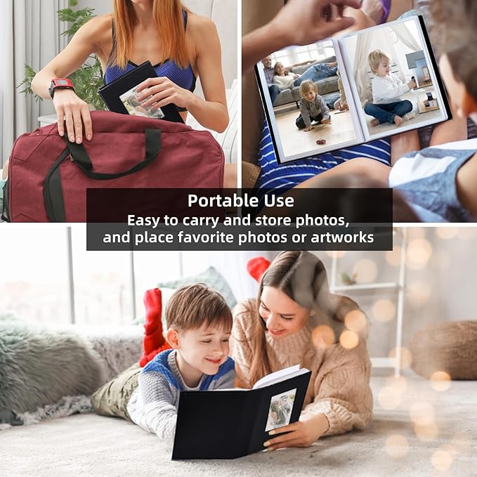 RECUTMS Small Photo Album 4x6 52 Photos, Mini Photo Book Leather Cover with Front Window, 26-Sheet Holds 52 Pictures, Artwork or Postcards Storage for Wedding Family Baby Vacation(Black)