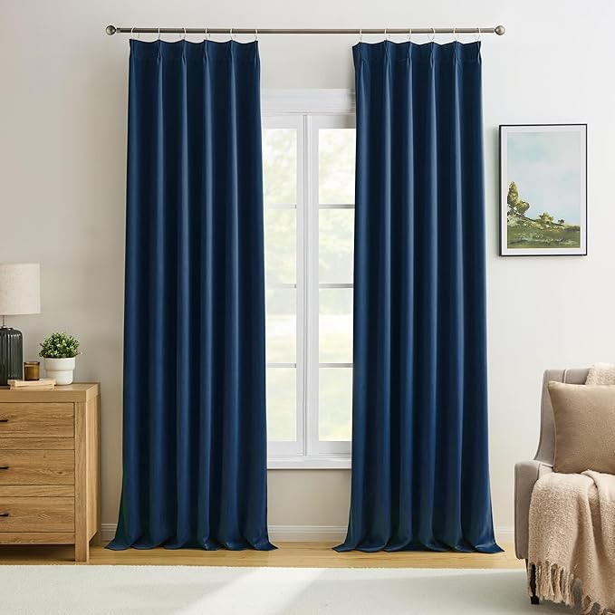 Navy Blue Blackout Pleated Curtains for Living Room, Aesthetic Bedroom Room Darkening Curtain 84 Inches Long Elegant Modern Decor Sound Dampening Drapes for Boys Playroom 40"W x 84"L-2 Panels