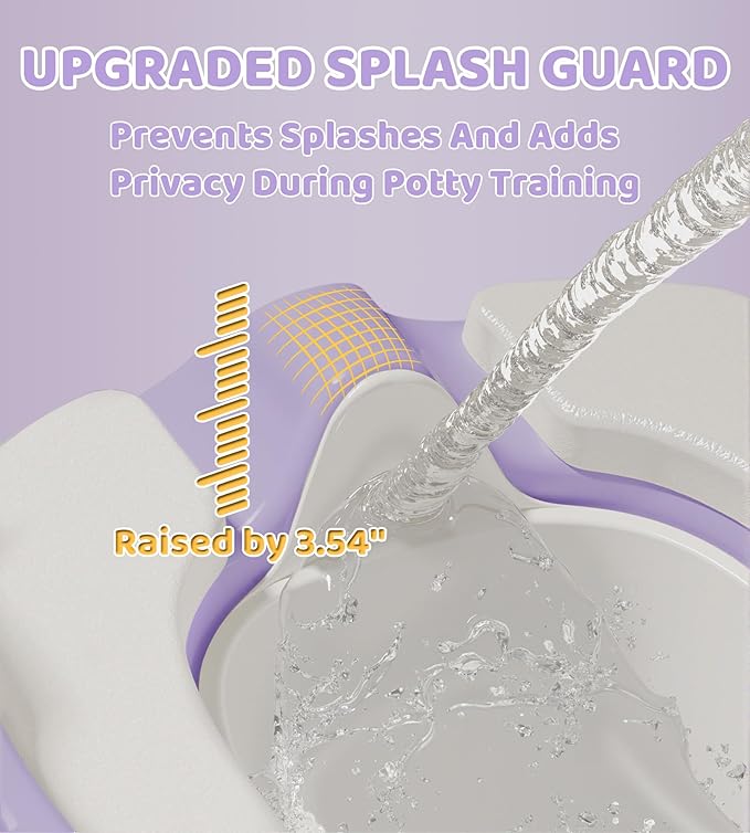 2-in-1 Toddler Potty Training Toilet Seat with Step Stool Ladder – Adjustable Height Potty Chair Urinal for Baby Boys Girls Age 1-3, Foldable Training Potty with Splash Guard & Anti-Slip Feet, Purple