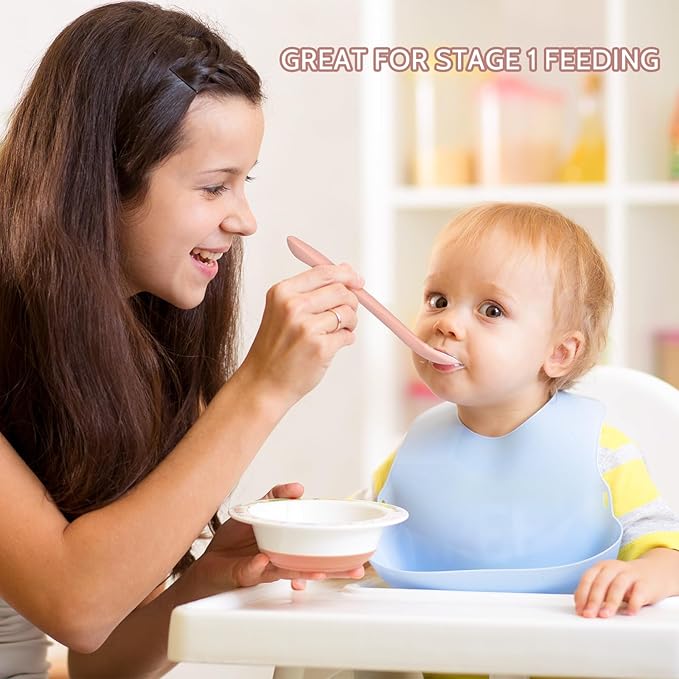 Silicone Baby Feeding Spoons, Training Spoon Self-feeding, First Stage Infant Soft-Tip Easy on Gums, Utensils Supplies, Dishwasher & Boil-proof, 6 Pack
