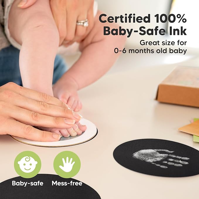 2-Pack Round Inkless Baby Hand and Footprint Kit - Mess Free Ink Pad for Newborn Keepsake, Dog Nose & Paw Print Kit, Clean Touch Ink Pad for Baby Hand & Footprints, Ideal New Mom Gifts (Silver)