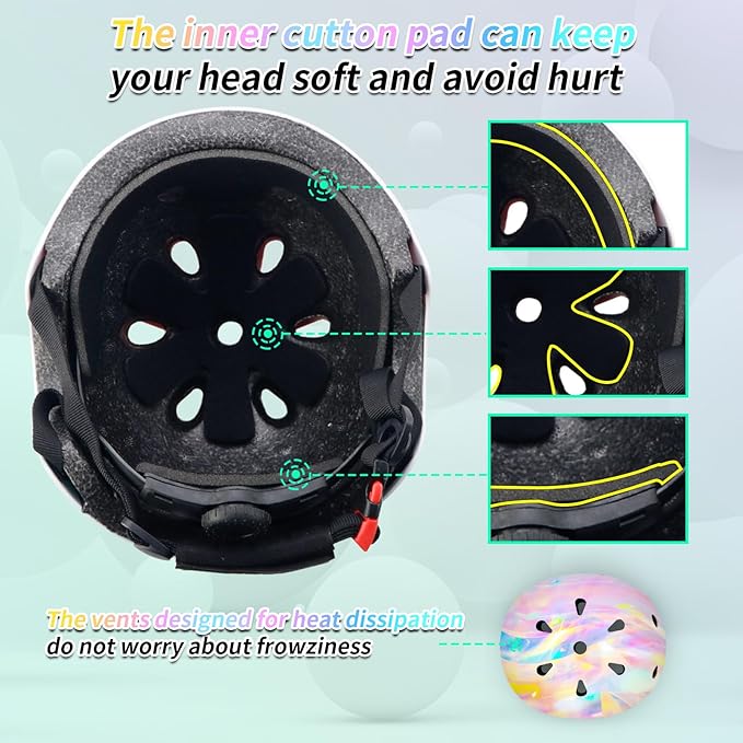Adjustable Kids Bike Helmet with Knee & Elbow Pads Set, Color Gradient Design for Boys and Girls Aged 3-14+, for Skateboarding, Scooter, Roller & Inline Skating, Longboard