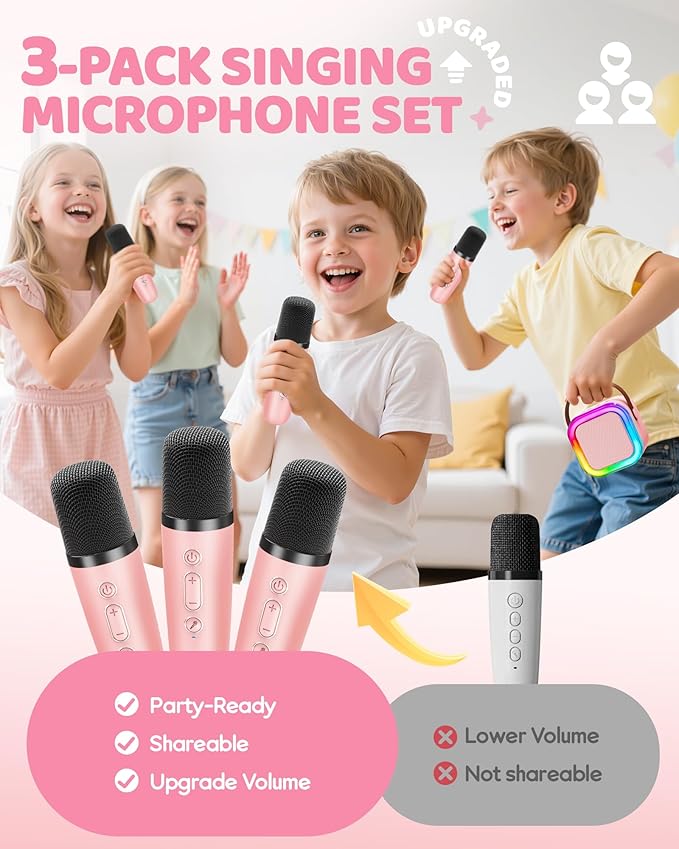 IROO Mini Karaoke Machine for Kids, 2025 TOP Toys Birthday Gifts Ideas for Girls Ages 4, 5, 6, 7, 8, 9, 10, 12+ Years Old, Portable MP3 Player with 3 Wireless Mics for Party
