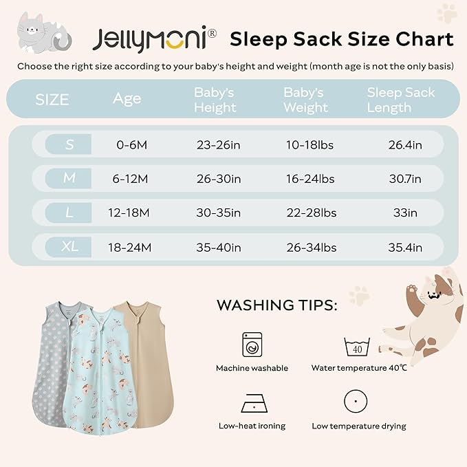 JELLYMONI Baby Sleep Sack 6-12 Months Wearable Blanket for Baby, 100% Cotton 2 Pack Infant Toddler Sleeping Sack Lightweight Soft 2-Way Zipper Sleepsack