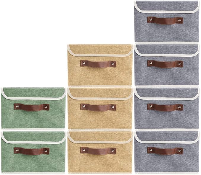 Lucky Monet Storage Bins Boxes with Lids 2 Pack Decorative Storage Boxes Collapsible Fabric Storage Basket Containers Lidded Storage Cube for Organizing Closet Home Office, 15"x 10"x 10" (Grey)