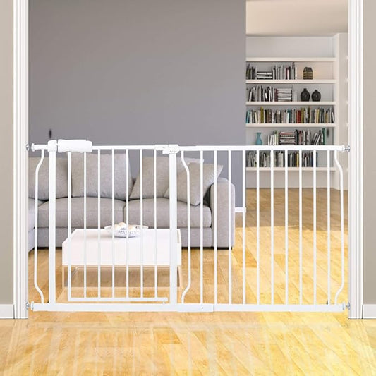 HOOEN Extra Wide Baby Gate for Stairs Doorways Hallways Tension Baby Gate Walk Through Child Gates for Kids or Pets Indoor Safety Gates 57.5-62 Inch