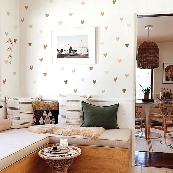 Boho Wall Decal for Girls Bedroom 72 PCS, Boho Heart Wall Stickers Peel and Stick for Nursery Kids Room Décor, Removable Wall Decals Vinyl Murals DIY Cute Decorations (12 Sheets)