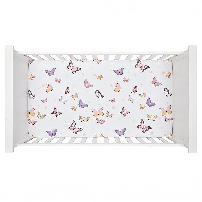 Lambs & Ivy Butterfly Dreams Pink/Gold 3-Piece Nursery Baby Crib Bedding Set