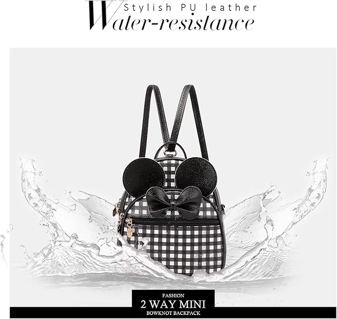 KL928 Girls Bowknot Polka Dot Cute Mini Backpack Small Daypacks Convertible Shoulder Bag Purse for Women