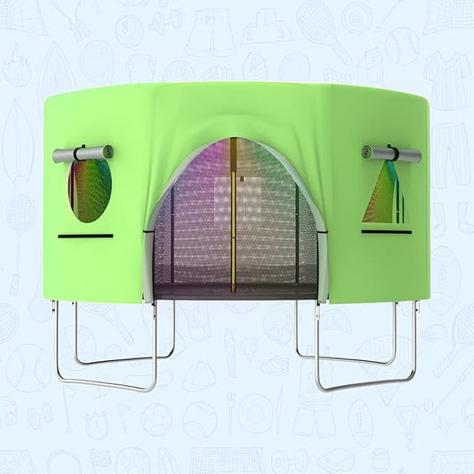 Gardenature 10FT/12FT/14FT Trampoline Tent(Tent Only), Fit Round Trampolines, Shade Cover with LED Light, Outdoor Trampolien Accessories, Anti-Tear, Beige