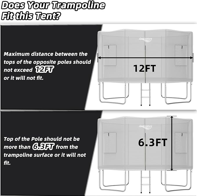Gardenature 10FT/12FT/14FT Trampoline Tent(Tent Only), Fit Round Trampolines, Shade Cover with LED Light, Outdoor Trampolien Accessories, Anti-Tear, Beige