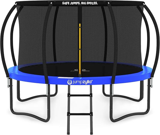 JUMPZYLLA Trampoline Outdoor 8FT 10FT 12FT 14FT 15FT 16FT with Enclosure and Ladder, ASTM Approved Recreational Trampoline for Kids and Adults, Anti-Rust Coated Frame