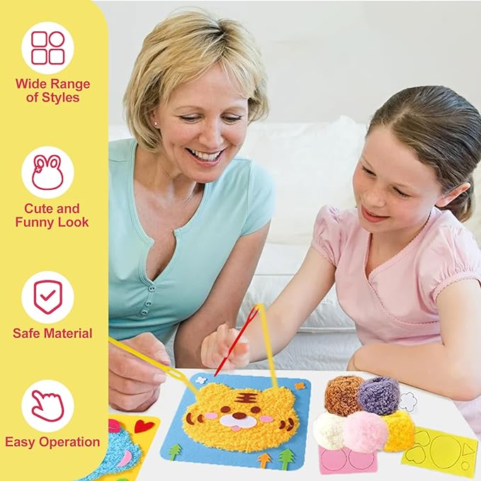 DIY Embroidery Doll Kit, Cartoon Animal Craft Sewing Kit for Kids, Felt Crafts, Beginner Sewing for Kids Ages 4-8 Plus - Helps Develop Fine Motor Skills (6PCS-Deer/Elephant/Bear/Duck/Pig/Panda)