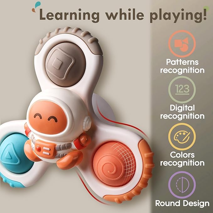 ALASOU 3PCS Pop Suction Cup Spinner Toys for 1 Year Old Boy Girl|Novelty Spinning Tops Toddler Toys Age 1-2|Sensory Baby Bath Toy for Toddlers 1-3|12 18 Months Boy Birthday Gift for Infant