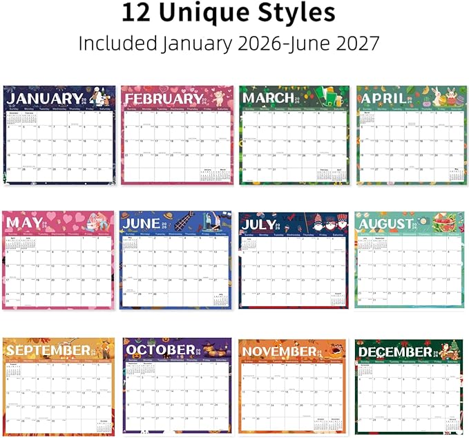 2026 Magnetic Fridge Calendar 18 Monthly Magnetic Calendar for Refrigerator 2026 Wall Calendar Planner Runs from January 2026 Until June 2027 Easy Organizing Markers Tearable (Festive)