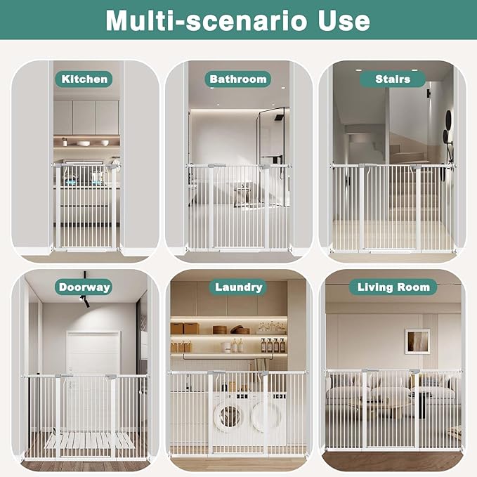 40.5" Extra Tall Baby Gate for Stairs No Drill, 32.6"-40.5" Extra Wide Dog Gate Indoor, Pressure Mounted Metal Safety Child Gate, Cat Puppy Pet Gate for House Doorways Walk Thru, White