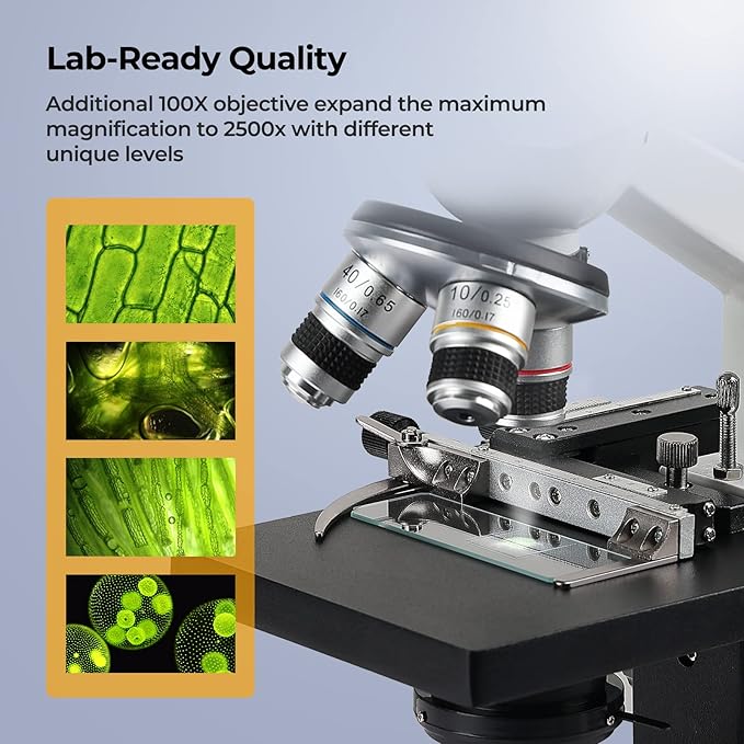 Constant Temperature Lab Monocular Compound Microscope 40X-2500X Magnification with 7" LCD Screen 5MP E-Eyepiece, Adjustable Thermostat Mechanical Stage for Husbandry, Pet Hospitals,Farms