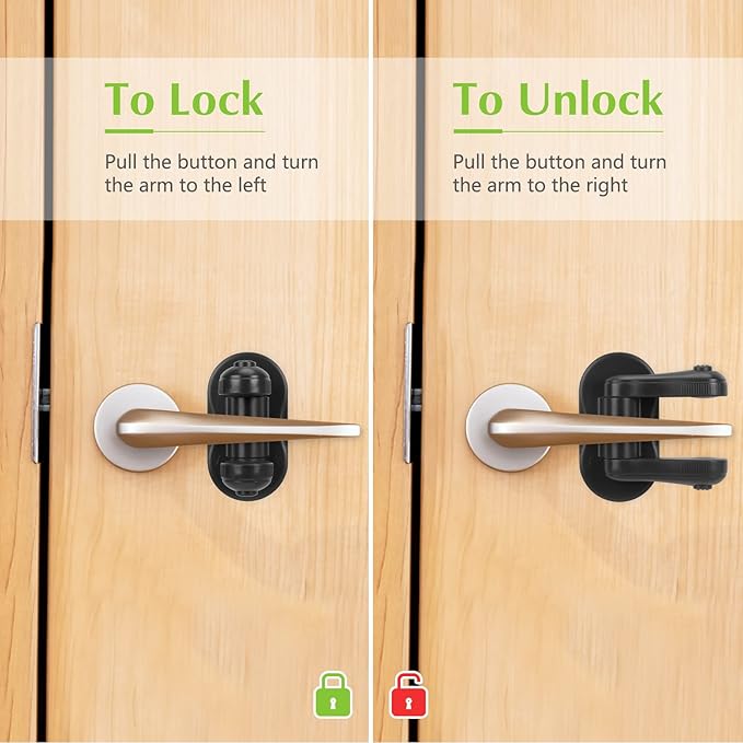 Child Proof Door Lever Lock, 4 Pack Door Locks for Kids Safety, Door Knob Child Proof, Baby Proofing, 3M Adhesive, Door Handle Child Proof, Baby Safety Locks for Toddlers (Black)