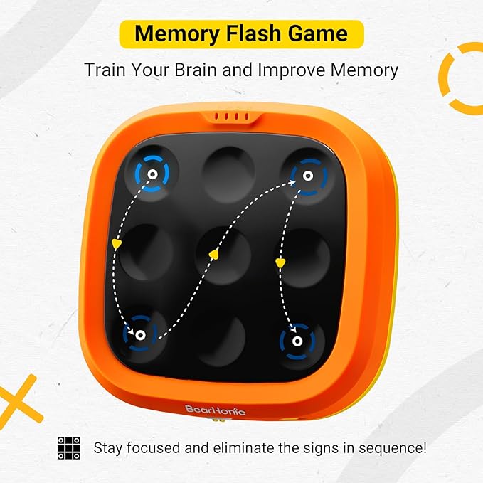 4-in-1 Handheld Tic Tac Toe Game Portable Electronic Board Games for Kids & Adults, Travel Fun & Memory Growth Gift, Orange
