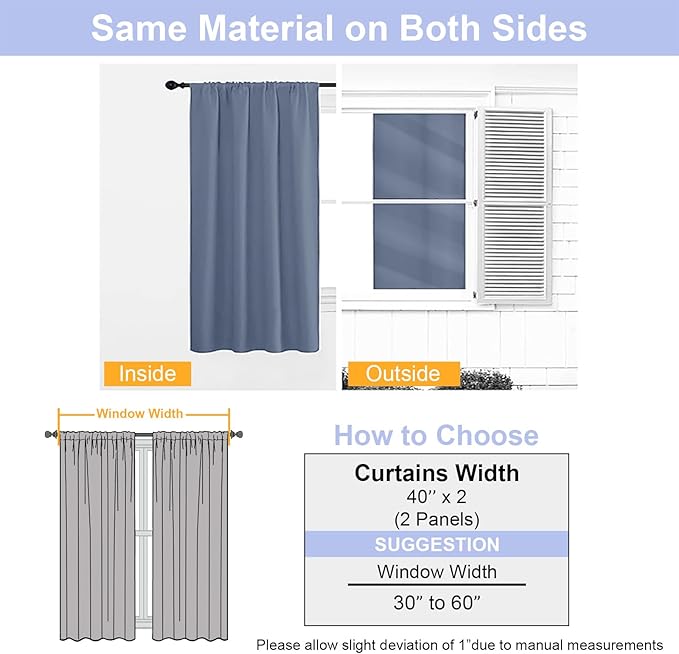 Simplebrand Ava Denim Blue Blackout Curtains for Bedroom 72 Inch Length 2 Panels, Privacy Thermal Insulated Rod Pocket Door Window Curtains for Patio French Door Front Door, W40 x L72 Inch, Denim Blue