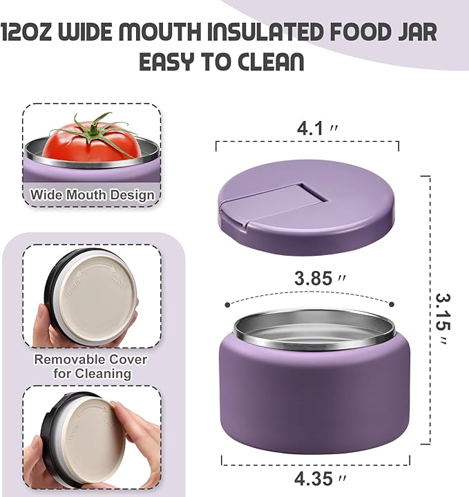 13.5oz Soup Thermo for Hot Food Kids with Buckle Lid Insulated Vacuum Food Jar Wide Mouth Leakproof Stainless Steel Lunch Container -Purple