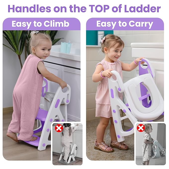 Primlect Potty Training Seat, 2-in-1 Toddler Toilet Seat with Step Stool, Ultra-Stable Potty Chair Attachment, Adjustable Seat and Step Ladder, Non-Slip Design, Splash Guard for Boys and Girls(Blue)