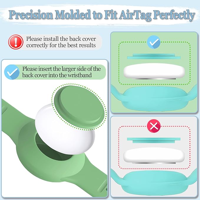 Kids Waterproof Airtag Bracelet Compatible with Apple AirTag, Hidden Silicon Protective Case for Air Tag GPS Tracker Holder, Adjustable Anti-Lost Watch Band for Toddler Child (Cyan)