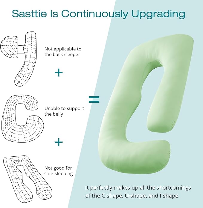 Sasttie Pregnancy Pillows for Sleeping, U Shaped Cooling Full Body Pillow with Removable Cover, Pregnant Women Must Haves, Maternity Essential, Light Green