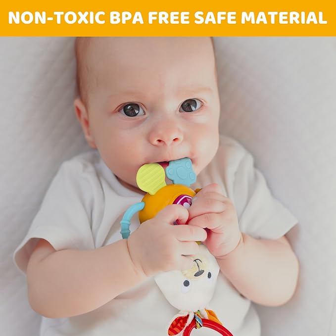 KiddoLab Bunny Teething & Rattle Musical Toy for Infants and Babies - Light-up, Sensory Chew & Interactive Toy for Infants - Baby Basket Stuffer for 3 Months and Up