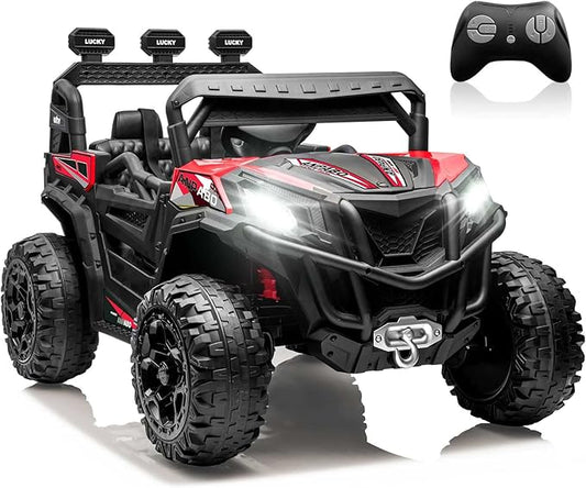 ANPABO 24V 4X4 Ride on Car Truck w/Remote Control, 4WD/2WD Switchable Kids UTV, 19" Spacious Seat, 4 Shock Absorbers, Soft Start, Music Player, Electric Car for Kids Ages 3+(Red)