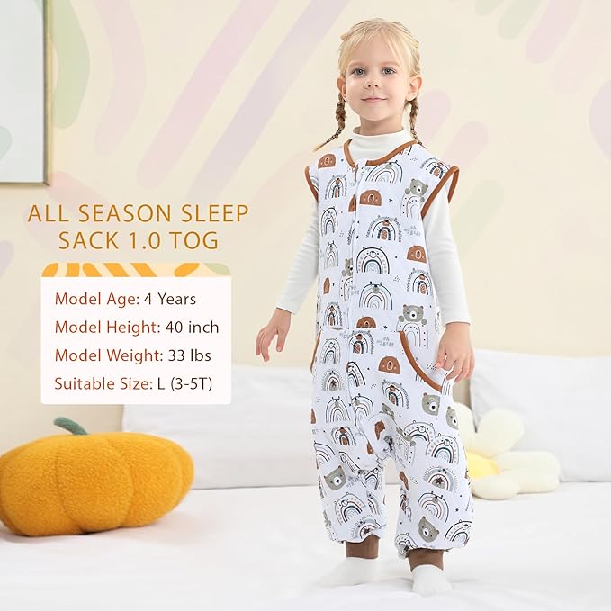 Baby Toddler Sleep Sack with Feet 2.5 TOG Winter, Wearable Blanket with Legs, Toddler Sleeping Sack Long Sleeve (Bear, 3T-5T)