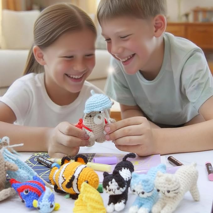 ChillFuzz Animal Crochet Kit Beginner Crochet Kit for Adults and Kids with Yarn Hook and Instructions Creative DIY Craft Project Aquarium