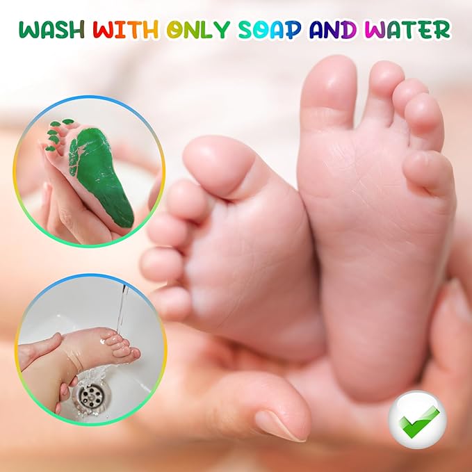 75ml Green Baby Hand and Footprint Ink Kit, Baby Handprint Footprint Paint for Newborn Keepsake, Dog Cat Paw Print Kit, Washable, Non Toxic Acid-Free, Safe Gentle for Ideal New Mom Gifts