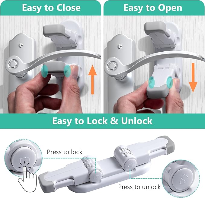 Door Lever Lock (3 Pack) Door Locks for Kids Safety, Baby Proofing Door Knob Child Proof Door Knob Covers, Child Safety Locks for Doors, with 3M Adhesive, for Doors, Windows, Bathtubs, Faucets (Grey)