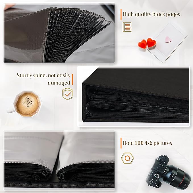 Popotop Photo Album 4x6 100 Pockets for Wedding Gifts,Linen Hardcover Picture Albums for Family Anniversary Baby Vacation Pictures