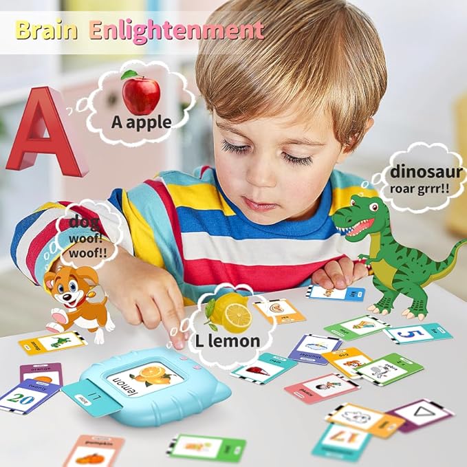 Educational Toys Talking-Flash-Cards, Christmas Birthday Gifts for Boys 1 2 3 4 5 6 Year Old, Learning Toys with 252 Sight Words, Montessori Pocket Speech for Toddlers Ages 1-6, Blue